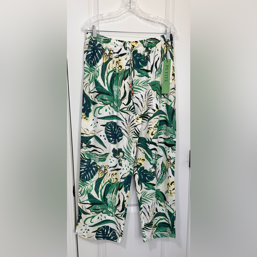 Leaf Print Wide Leg Pants